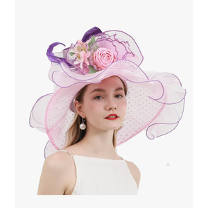 Women's Organza Church Derby Hat Bridal Tea Party Wedding Tea Party Sun Hat with Detachable Hat Flower as Headgear