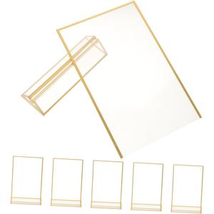BRIGHTFUFU 6pcs Acrylic Gold-trimmed Tabletop Sign Holders for Weddings Restaurants and Events Double-sided Menu Display Stands for Price Tags Photos and Advertisements