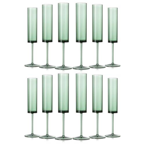 12 Pack Acrylic Dark Green Wine Glasses Green champagne glasses Champagne Flutes Sparkling Wine Glasses Wine Goblets Wedding Glassware Set Drinkware Glasses for Wedding Bar Celebration Baby Shower