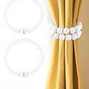 Magnetic Curtain Tiebacks 4 Pieces: Strong Magnets Closure, Boho Curtain Holdbacks Wooden Bead Drape Ties Curtain Ties Backs for Window Drapes Boho Farmhouse Home Office Baby Nursery Decor (Black, 4)