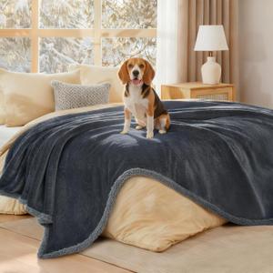 Luciphia Waterproof Bed Blanket Washable, Soft Sherpa Fleece Puppy Reversible Throw Blankets for Medium Large Dog Cat, Furniture Cover Protector Couch Bed from Liquid Pee and Pet Fur, Grey, Large, 65" x 57"