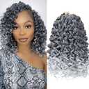 Grey Curly Crochet Hair 14 Inch GoGo Curl Crochet Hair for Women Short Beach Curl Water Wave Crochet Braids for Women 7 Packs Curly Braiding Hair for Boho Braids (14 Inch, 1B/Grey)