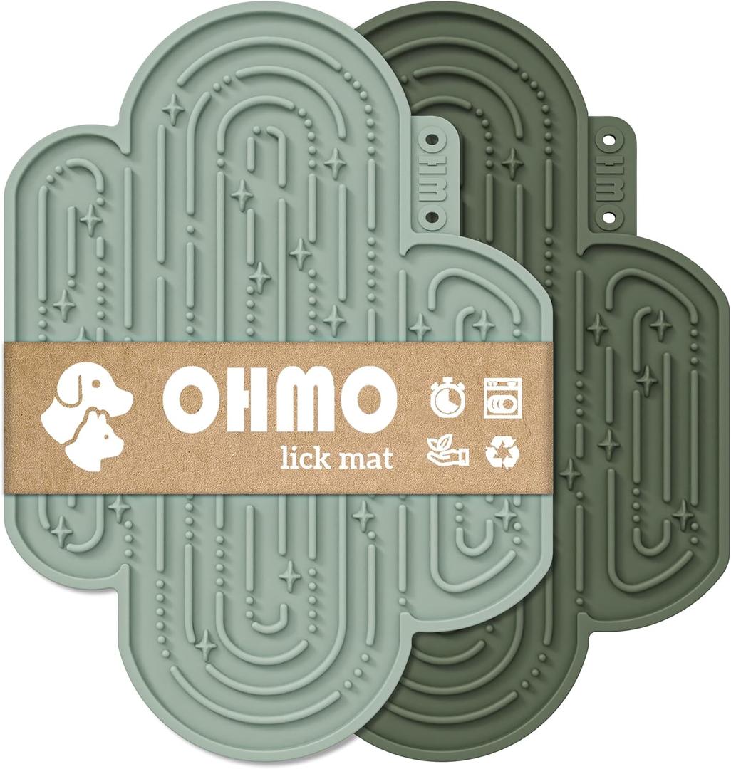 OHMO-Cactus Lick Mat for Dogs and Cats(2 Pack) Easy to Clean Pet Slow Feeder with Suction Cups, Licking Pad for Anxiety Relief and Boredom Reduction(Cactus&Light Green) (Medium)