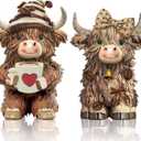 2 Pack Highland Cow Resin Figurine Decor Coffee Theme Highland Cow Gnomes Starfish Resin Statue for Garden Table Shelf Kitchen Home Coffee Bar Decor Calf Gnome Herd Gifts