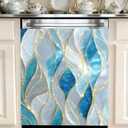 Dishwasher Magnetic Sticker, Glass Curve Style, Blue White Gold-line, 23x25.5 inches, Suitable for Dishwasher and Refrigerator Protection, Kitchen Art Decoration