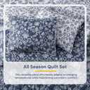 BLOOMHAVEN Quilt Set Queen Size, Oxford Blue Floral Quilt Sets, Reversible Bedspread Lightweight and Breathable for All Seasons, Soft Quilted Bedspread with 2 Pillow Shams