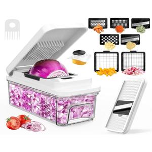 Vegetable Chopper with Container, Onion Chopper Dicer Cutter Slicer, 10-in-1 Food Chopper with 7 Blades, Veggie Cutter Slicer for Fast Salad Potato Carrot Garlic Meal Prep Kitchen Gadget