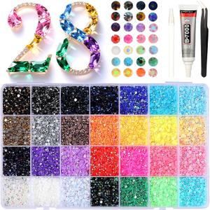 28000 Pcs/Box Nail Art Rhinestones,28 Colors 3mm Flat-Bottomed Round Nail Rhinestones Glitter Crystal Gem Rhinestone,DIY Decoration Accessories