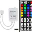 44 Key LED Strip Controller, Wireless Rectifier Control Box, IR Remote Controller, DC 12V 5A Power Supply Plug Adapter for 2835 3528 5050 RGB LED Strip Lights(2 Ports)