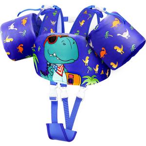 Vvinca Toddler Swim Vest 22-66 lbs, Swim Trainer for Boys Girls with Anti-Chafe Crotch Strap, Floaties for Kids 2-6 Years Old,03-Dinosaurs