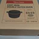 Uno Casa Cast Iron Dutch Oven with Lid - 2 in 1 Camping Set, Pre-Seasoned 5 Quart Pot and 1.6 Quart Pan - 2 Silicone Handle Covers and a Silicone Trivet Mat Included