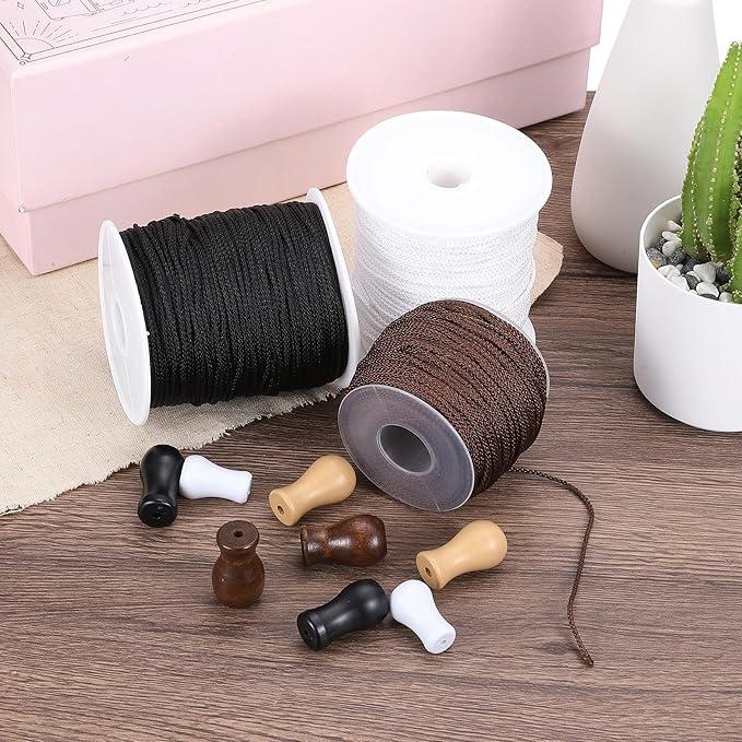 uxcell Braided Lift Shade Cord, 1.8 mm 55 Yards/Roll Nylon Cord String with 4Pcs Wood Blind Pull Cord Knobs for Roman Blind Shade Rollers Repair Curtain Craft DIY (Brown)