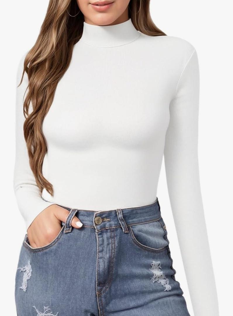 MANGOPOP Women's Mock Turtle Neck Slim Fit Long Sleeve Shirts Fall Fashion Tight Tops Basic Tee Winter Undershirt