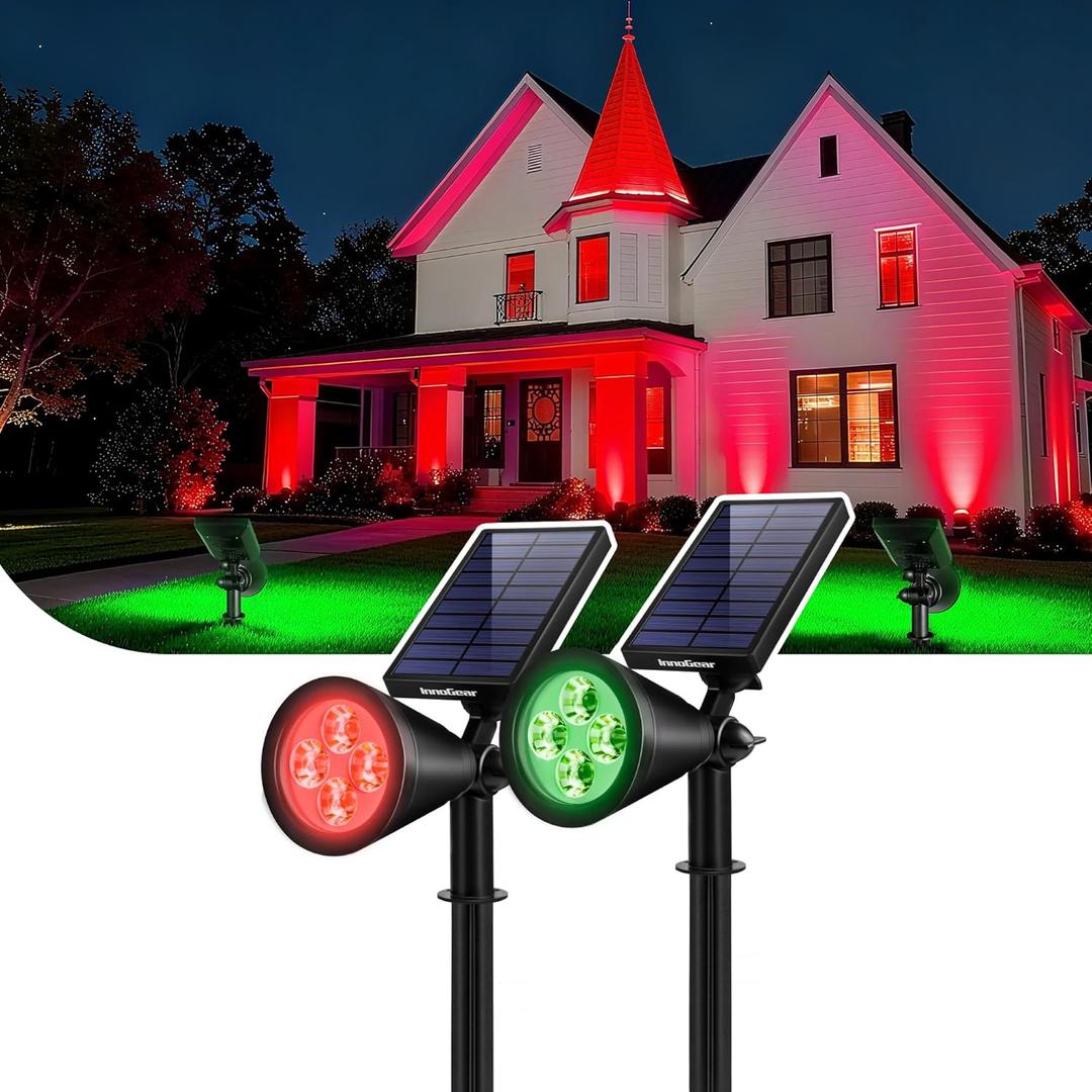 InnoGear Solar Lights Outdoor Waterproof Christmas Halloween Solar Garden Light for Outside Yard Landscape Lighting Pathway Spot Lights Spotlight Wall Light Auto On/Off, 2 Pack (Red and Green Light)