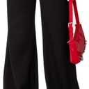 Women Y2K Fold Over Pants Rivet Foldover Wide Leg Yoga Flare Leggings Stretchy Low Waist Roll Over Bell Bottoms (Black, L)