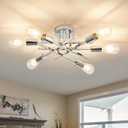 ASGYISA 6-Lights Semi Flush Mount Ceiling Light Fixture Modern Chrome Matte Sputnik Chandelier Farmhouse Ceiling Lighting for Kitchen Bedroom Dining Room Living Room