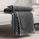 DISSA Fleece Blanket Twin Size  60x80, Dark Grey  Soft, Plush, Fluffy, Fuzzy, Warm, Cozy  Perfect Throw for Couch, Bed, Sofa - with Pompom Fringe - Flannel Blanket Throw Blanket