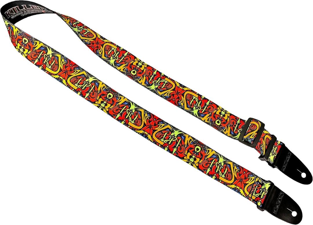 Killer-Q Guitar Strap - Stylish Straps for Electric and Acoustic Guitars With Leather Tabs, 2 Inches x 5 Feet, Graffiti Street