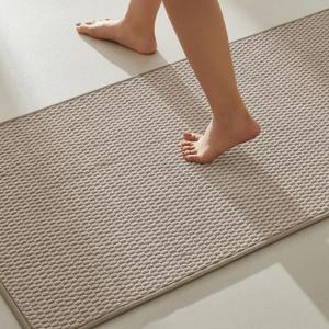 Bathroom Rugs Non Slip Washable, Super Absorbent Thin Bath Mat Quick Dry Low Pile Bathroom Rug, Beige 20"x48"