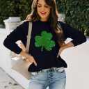 FAYALEQ St Patrick's Day Sweatshirt Women Shamrock Sequin Pullover Clover Hoodie Holiday Long Sleeve Tops (Black, S)