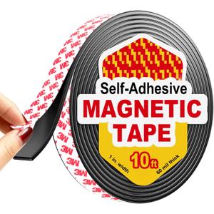 Sticky Magnetic Tape Roll (1in x10ft) - Flexible Magnet Strip with Adhesive Backing for Crafts, Kitchen, Whiteboards, Fridge, DIY Organization