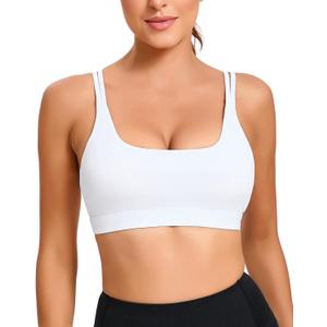 Sports Bras for Women, Medium-High Support Strappy Padded Running Sports Bras with Removable Cups (White, S)