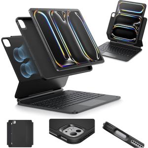 ESR [Upgraded] iPad Pro 13 Inch Case with Keyboard (M5/M4, 2025/2024), iPad Pro 13 Keyboard Case with Magnetic Stand, Portrait/Raised Modes for iPad Pro 13, Removable, Rebound 360 Series, Black