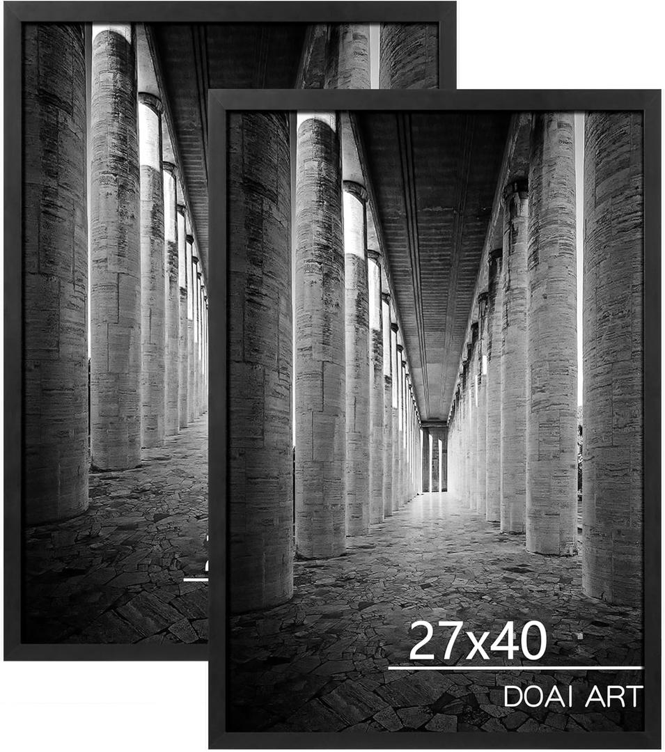 DOAI ART 27x40 Poster Frame Black 2 Pack, Poster Frames 27 x 40 inches or 27x40 Picture Frames with HD Plexiglass for Horizontal or Vertical Wall Mounting, Durable Scratch-proof Safe and Artistic