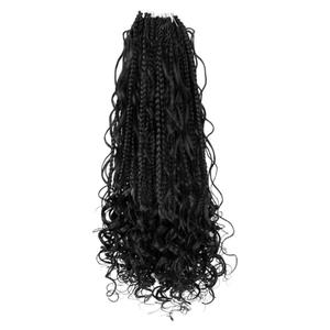 Niseyo Goddess Box Braids Crochet Hair 18 Inch 8 Packs Long Crochet Box Braids Pre Looped Curly Ends Boho Style Synthetic Hair (1B/Natural Black)