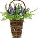 National Tree Company Artificial Hanging Wall Basket, Wicker Base, Decorated with Astilbe Flowers, Ferns, Leafy Greens, Spring Collection, 20 Inches