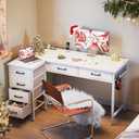 Coleshome 42 Inch L Shaped Desk with Drawers, Computer Desk with Power Outlets, Home Office Desk with 6 Drawers, Reversible Corner Desk for Small Space, Study Work Table with Hook, White