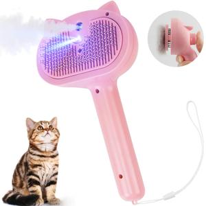 Pet Steam Brush for Dogs, 4 in 1 Cat Steam Brush for Long Short Haired, Self Cleaning Brush for Shedding, Metal Pet Misting Hair Comb with Handle for Grooming Kitten Dog(Pink)
