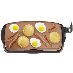 BELLA Electric Ceramic Titanium Griddle, Make 10 Eggs At Once, Healthy-Eco Non-stick Coating, Hassle-Free Clean Up, Large Submersible Cooking Surface, 10.5" x 20", Copper/Black