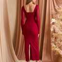KUTUMAI Corset Lace Long Sleeve Formal Dress Back Slit Bodycon Fall Cocktail Wedding Guest Dresses (M)