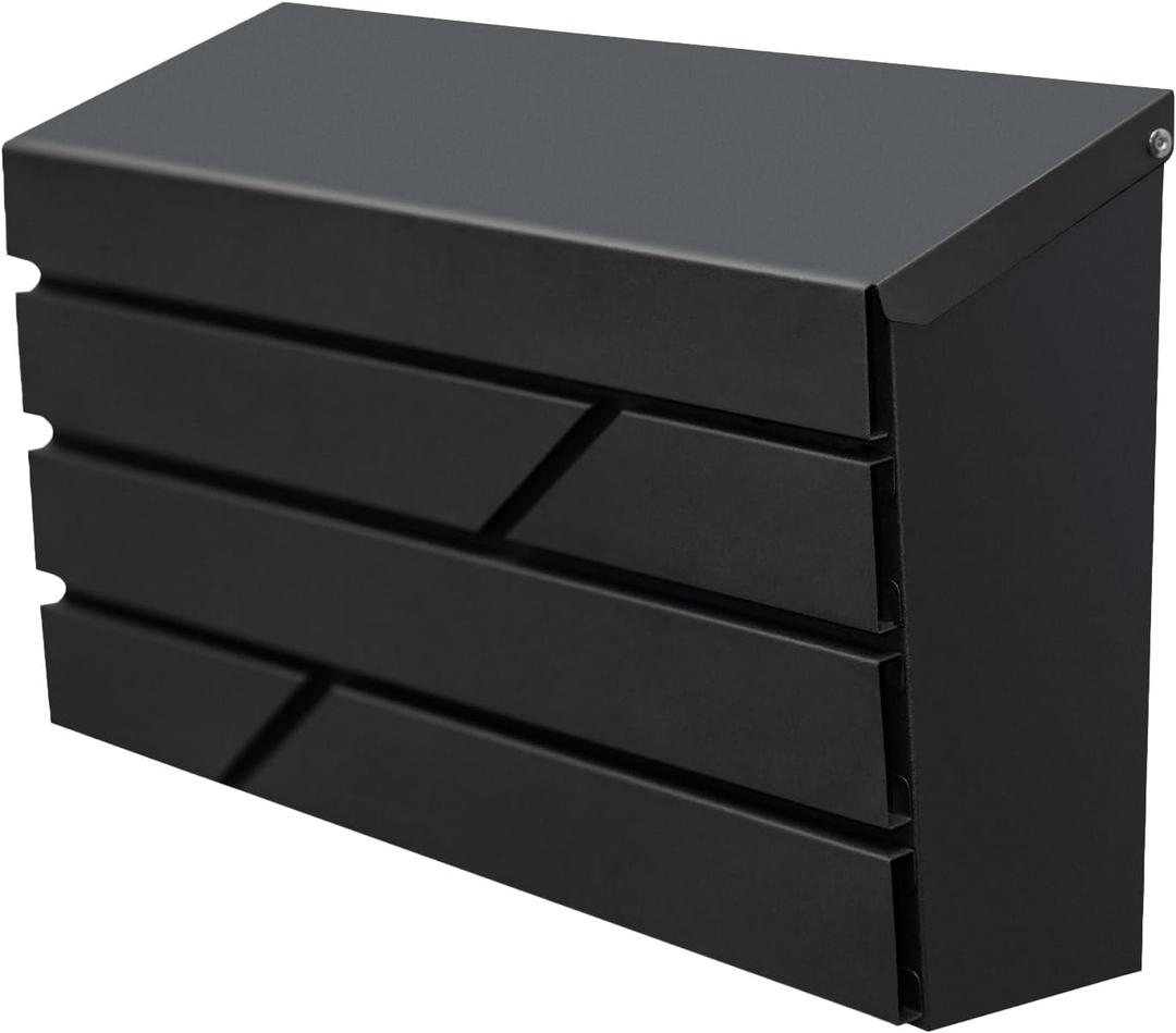 Wall Mount Mailbox for House Outside, Large Capacity Mailbox Drop Box, Galvanized Steel and Rust-Proof Metal Post Box, 15.74"x9.84"x4.33", Black, MD065