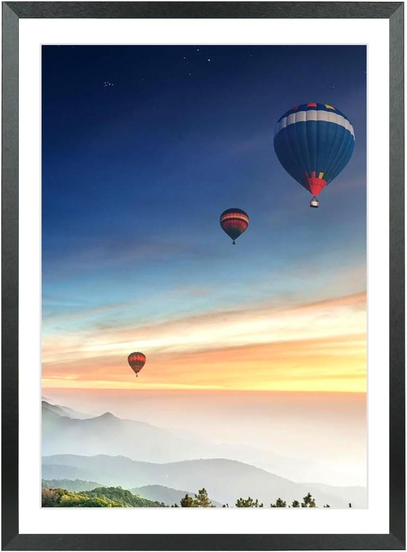Mxtallup 15x23 Picture Frames Solid wood, Display Pictures 13x21 Inch With Mat or 15x23 Inch Without Mat, Poster Frames 13x21 in Photo Frames Wood Black (T22B1523W1321)