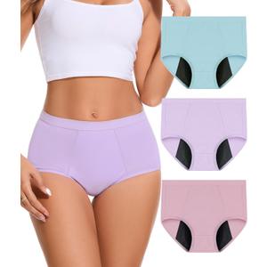 Incontinence Underwear for Women Washable Period Briefs Heavy Flow Leakproof 100ml High Absorbency Postpartum Bladder Leak Panties 3 Pack Large (Multicolor)