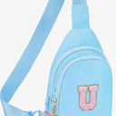 Birthday Gifts for for Girls Women- Personalized Initial Sling Bag Cross Body Bag Fashion Waist Packs Trendy Travel Fanny Pack with Initial Letter Patch Cute Stuff Blue U