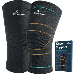 Sportneer Zoned Pressure Knee Brace - Exclusive Textile Technology - Knee Shape Design Light Compression Sleeve - Knee Support for Knee Pain Relief, Hiking, Daily Workout,Knee Sleeve for Men and Women, Black