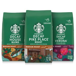 Starbucks Ground Coffee, Medium & Dark Roast Hot or Iced Coffee, Decaf Variety Pack, Three 12 oz Bags​, Size: 12 Ounce, BBD: 06 May 2026 (Pack of 3)