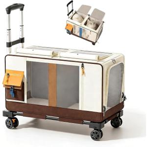 Large Cat Carrier with Wheels, Rolling Folding Soft-Sided for 2 Cats