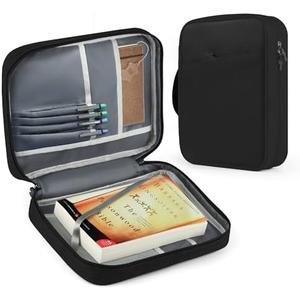 MOSLA Bible Cover Bag with for Women Men, Scripture Study Carrying Book Cover Church Bag with Handle and Pocket for Fathers Mothers Mom Kids, Catholic Church, Christian Gifts Black