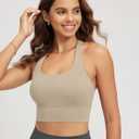 ODODOS Women's Halter Sports Bra Padded Y Racerback Yoga Top with Removable Pads, Shaker Beige, Small