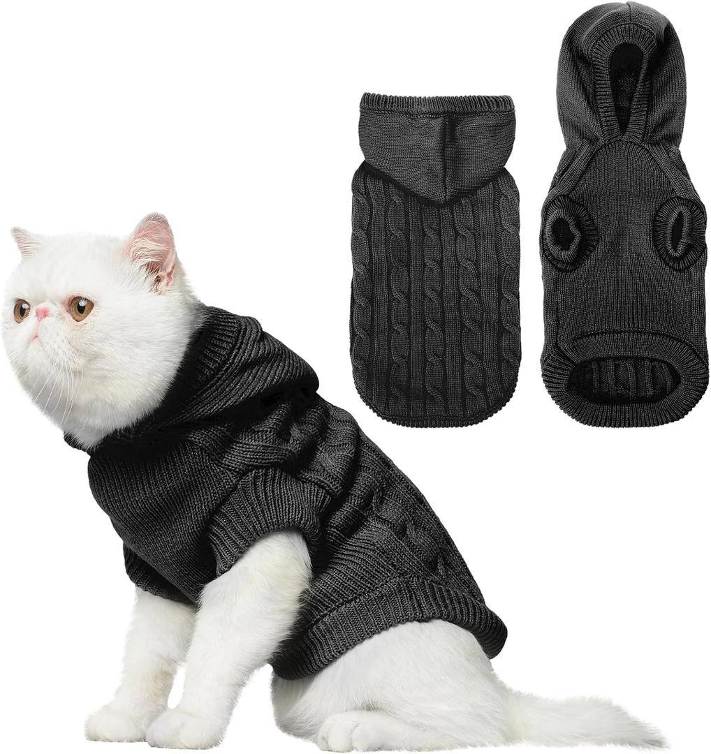 PUPTECK Winter Dog Cat Sweater Coat - Soft Cold Weather Clothes Knitwear for Kitties & Small Dogs Indoor Outdoor Walking Warm, Knitted Classic for Doggies Kitties Girls Boys, Black S (S: Chest 12in, Back 11.5in)