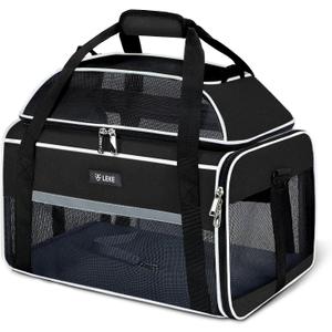 Lekereise Top-Expandable Pet Carrier 17x11x9.5 Inch Alaska Hawaiian Airline Approved Soft Sided Underseat to 12lbs Travel Carriers for Small Cats and Dogs with Locking Safety Zippers Anti-Scratch Mesh (Black)