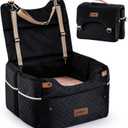 ZOMISIA Elevated Dog Car Seat for Medium Dogs, 3 Adjustable Heights with 2 Egg Crate Foam Boosters 4"+2", Dual-Sided Cooling&Plush Waterproof Cover, 2 Safety Leashes & Buckles, Black