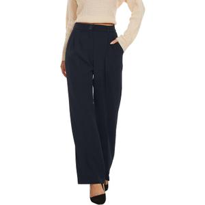 FUNYYZO Wide Leg Pants Women's High Elastic Waisted in The Back Business Work Trousers Long Straight Suit Pants (006# Royal Blue, Thick, Medium Short)