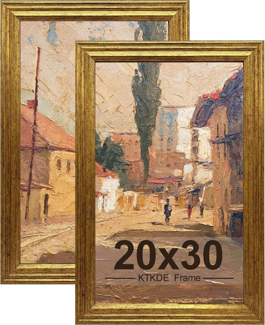 KTKDE 20x30 Picture Frame Set of 2, Ornate Vintage Poster Frames - 20 x 30 Antique Photo Frame for Rustic Gold frame Wall Decor Display Retro Home Decor best gift