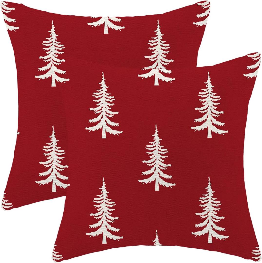 CXMEIFLY Christmas Pillow Covers 20x20 Inch Set of 2 Red Cream Christmas Tree Decor Throw Pillows Winter Xmas Holiday Outdoor Cushion Cases for Couch Bed Decorations