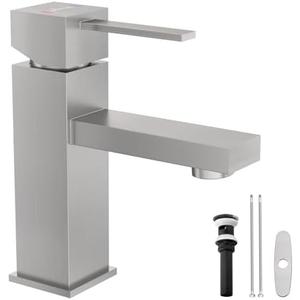 APPASO Bathroom Sink Faucet Brushed Nickel, Single Hole Sink Faucet Spot Resist with Optional Deck Plate for 1 to 3 Hole Installation, Single Handle Stainless with Pop Up Drain for Vanity Bathroom